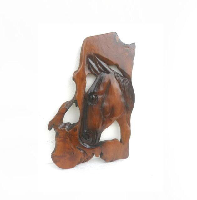 "Natural Teak Wood Carving Horse Head Wooden Hand Carvedhorse Wall Hanging Home Art Decor/Gift 18.5""x11.5" - image 1