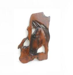 "Natural Teak Wood Carving Horse Head Wooden Hand Carvedhorse Wall Hanging Home Art Decor/Gift 18.5""x11.5"