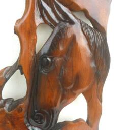 "Natural Teak Wood Carving Horse Head Wooden Hand Carvedhorse Wall Hanging Home Art Decor/Gift 18.5""x11.5" - thumbnail 2