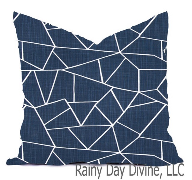 Pillow Covers Custom -Blue Denim Navy Red Rust Burnt White Geometric Traditional Modern - All Sizes 16x16 18x18 Throw Toss Accent - image 1
