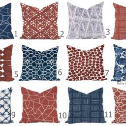 Pillow Covers Custom -Blue Denim Navy Red Rust Burnt White Geometric Traditional Modern - All Sizes 16x16 18x18 Throw Toss Accent - thumbnail 2