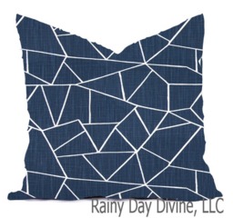 Pillow Covers Custom -Blue Denim Navy Red Rust Burnt White Geometric Traditional Modern - All Sizes 16x16 18x18 Throw Toss Accent - thumbnail 1