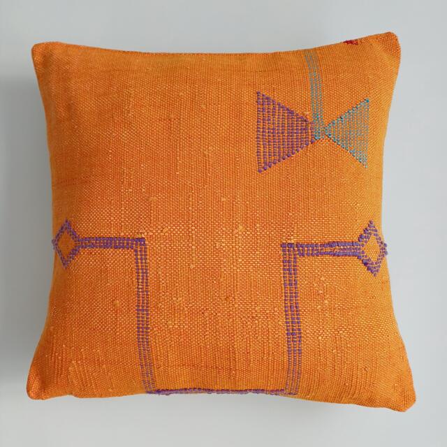 Moroccan Cactus Silk Cushion Cover, Handmade Sabra Throw Pillow, Orange Cushion, Scatter 16''x16''/40x40 cm - image 1