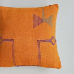 Moroccan Cactus Silk Cushion Cover, Handmade Sabra Throw Pillow, Orange Cushion, Scatter 16''x16''/40x40 cm - thumbnail 2