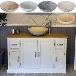 Bathroom Vanity Unit White Painted Cabinet Furniture Wash Stand & Marble Stone Basin 402Psbcx1 - thumbnail 1