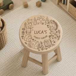 Personalised Wooden Stool - Childs Nursery Decor- Woodland Creatures