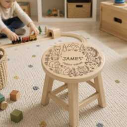 Personalised Wooden Stool - Childs Nursery Decor- Woodland Creatures - thumbnail 2