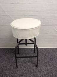 Round Skirted Barstool Seat Cover With Piping & Skirt in Washable Fualkner Slub Canvas Dyed Solid Fabric, Bar Stool Covers - thumbnail 1