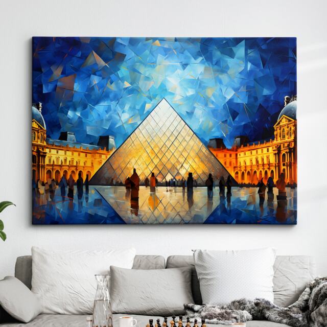 Louvre Museum Paris France Starry Night Painting Van Gogh Wall Art, Framed Canvas Poster Print, Home Kitchen Office Room Decor, Gifts - image 1