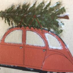 Christmas Tree Car Burlap Pillow Cover - Holiday Lumbar - 12x18 - thumbnail 4