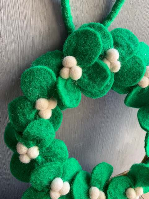 Felt Christmas Wreath, Handfelted Wool Mistletoe Wreath, Handmade in Nepal, Fairtrade Felt - image 1