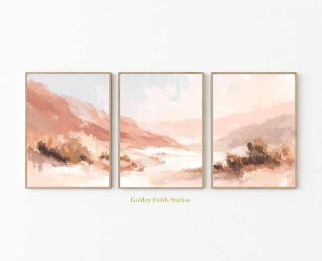 Blush Desert Poster Set Of 3 Boho Mountain Landscape Wall Art - image 1