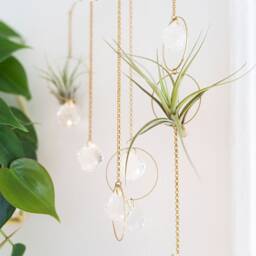 Hanging Air Plant Holder Mobile, Brass Crystal Suncatcher, Geometric Hanger, Display, Gift Ideas - thumbnail 2