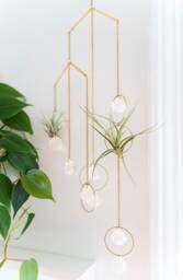 Hanging Air Plant Holder Mobile, Brass Crystal Suncatcher, Geometric Hanger, Display, Gift Ideas