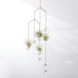 Hanging Air Plant Holder Mobile, Brass Crystal Suncatcher, Geometric Hanger, Display, Gift Ideas - thumbnail 3