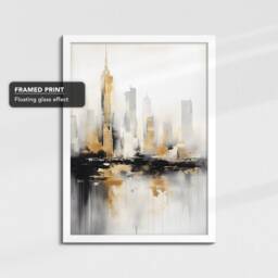 New York City Skyline Gold Nyc Usa Abstract Oil Painting Framed Poster Print & Canvas Wall Decor Art Bedroom Home Interior Gift - thumbnail 3
