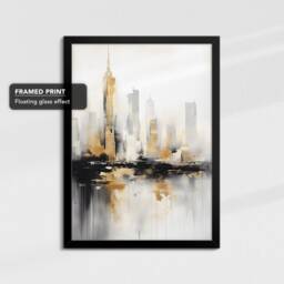 New York City Skyline Gold Nyc Usa Abstract Oil Painting Framed Poster Print & Canvas Wall Decor Art Bedroom Home Interior Gift - thumbnail 2