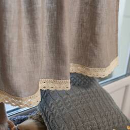 Linen Kitchen Curtain Valance - Farmhouse Style Lace Trim & Buttons - thumbnail 3