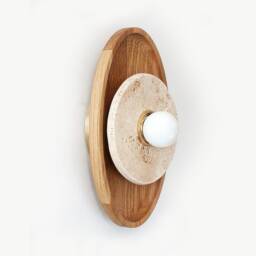 Travertine Stone & White Oak Ellipse Light Fixture Eclectic Sconce Kitchen - thumbnail 3