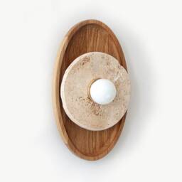 Travertine Stone & White Oak Ellipse Light Fixture Eclectic Sconce Kitchen - thumbnail 4