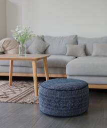 Hill Tribe Indigo Batik Ottoman Pouf, Ethnic Floor Cushion, 20x10