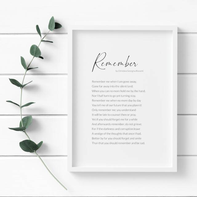 Sympathy Gift - Remember Print Christina Rossetti Poem Sorry For Your Loss Condolences Present Unframed - image 1