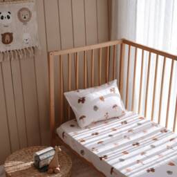 Organic Cotton Satin Fitted Baby Sheets - Forest Patterned Soft Crib Affordable Toddler Kids Bedding Products Unique Gifts - thumbnail 2