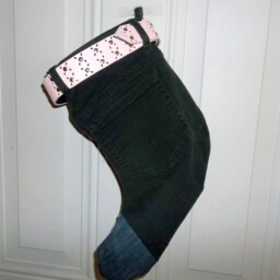 Biker Girl ~ Christmas Stocking One Of A Kind Recycled Black Denim - thumbnail 3