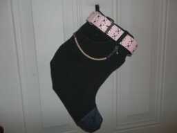 Biker Girl ~ Christmas Stocking One Of A Kind Recycled Black Denim - thumbnail 1