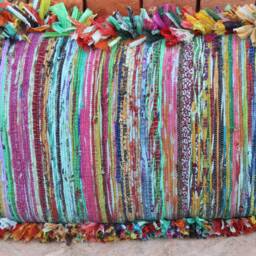 Colorful Boho Lumbar Pillow Cover Handwoven Sari Rug Decor - thumbnail 2