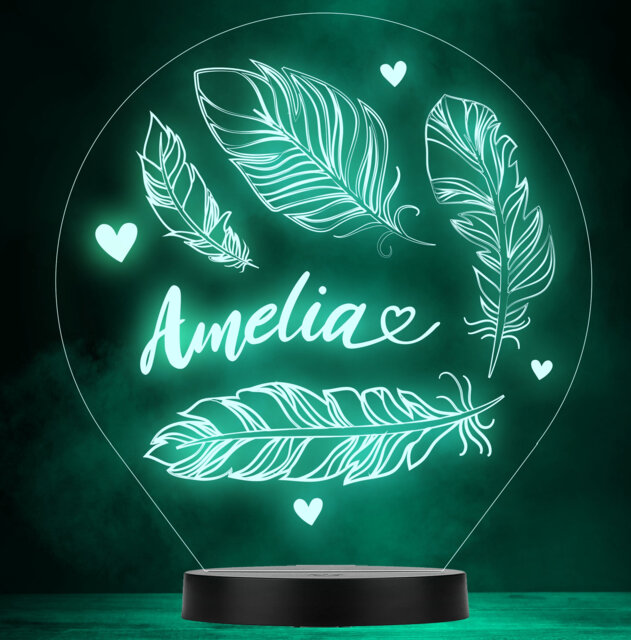 Feathers Heart Name Girl Personalised Gift Colour Changing Led Lamp Night Light - image 1