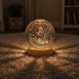 Personalized Book Lover Crystal Ball Night Light, Custom Name Reading Girl Acrylic Plaque, Library Decor, Unique 3D Floral Bookworm Gift - thumbnail 2