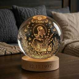Personalized Book Lover Crystal Ball Night Light, Custom Name Reading Girl Acrylic Plaque, Library Decor, Unique 3D Floral Bookworm Gift - thumbnail 1