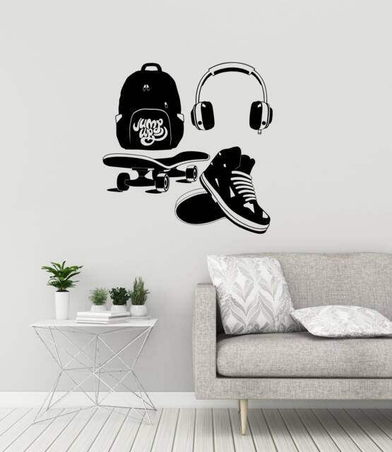Teen Room Vinyl Wall Decal Sneakers Skate Headphones Backpack Stickers Mural - #3032Di - image 1
