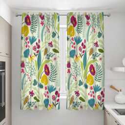 Modern Botanical Curtains, Colorful Floral Print Drapes, Contemporary Design, Custom Made Eyelet, Rod Pocket, Curtain Tape Window Panels - thumbnail 3