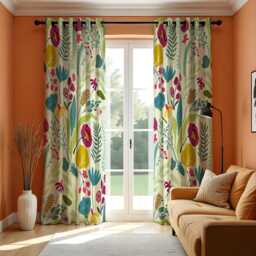 Modern Botanical Curtains, Colorful Floral Print Drapes, Contemporary Design, Custom Made Eyelet, Rod Pocket, Curtain Tape Window Panels
