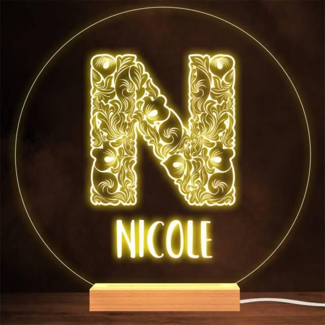 Floral Font Letter Initial N Personalised Gift Lamp Night Light - image 1