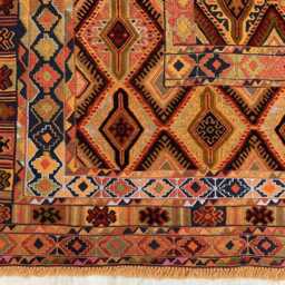 Warm Ochre & Rust Herati Kilim Rug 5??6 Ft - Handwoven Afghan Tribal Flatweave - thumbnail 2