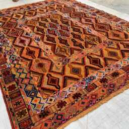 Warm Ochre & Rust Herati Kilim Rug 5??6 Ft - Handwoven Afghan Tribal Flatweave - thumbnail 4