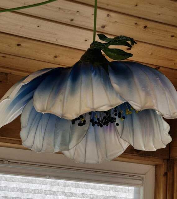 Pendant Lamp in The Form Of A Blue & White Poppy, Chandelier Fairy Poppy Flower - image 1
