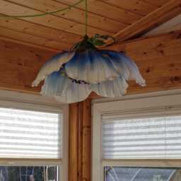 Pendant Lamp in The Form Of A Blue & White Poppy, Chandelier Fairy Poppy Flower - thumbnail 3