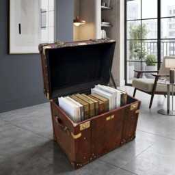 Handmade Leather Trunk - English Vintage Style Storage Chest, Coffee Table Box - thumbnail 2