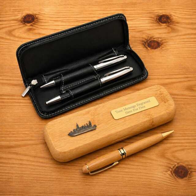 Boats & Vessels Luxury Wooden Or Leatherette Pen Case With Matching Free Engraving Nautical Ships Rowing Gift - image 1