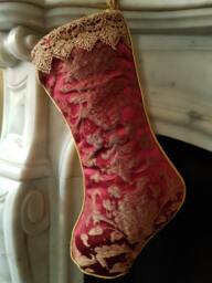 Luxury Christmas Stocking Cardinal & Gold Silk Jacquard Rubelli Fabric Les Indes Galantes Pattern - Made in Italy