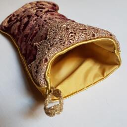 Luxury Christmas Stocking Cardinal & Gold Silk Jacquard Rubelli Fabric Les Indes Galantes Pattern - Made in Italy - thumbnail 3
