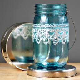 Hand Painted Mason Jar Pencil Holder - Shabby Chic Bohemian Decor