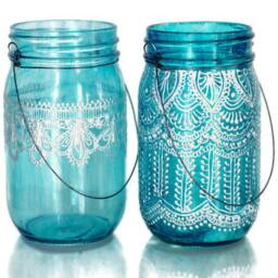 Hand Painted Mason Jar Pencil Holder - Shabby Chic Bohemian Decor - thumbnail 3