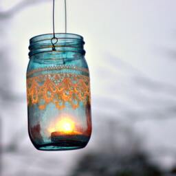 Hand Painted Mason Jar Pencil Holder - Shabby Chic Bohemian Decor - thumbnail 2