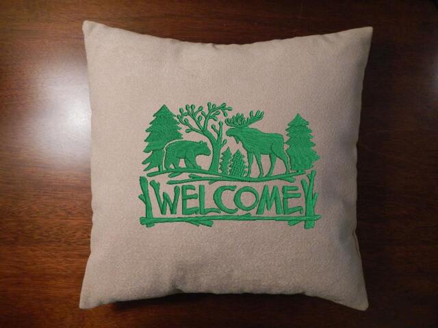 Pillow Cover, Rustic, Welcome Embroidered, Cabin Style, Throw Woodland - image 1