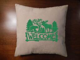 Pillow Cover, Rustic, Welcome Embroidered, Cabin Style, Throw Woodland - thumbnail 1